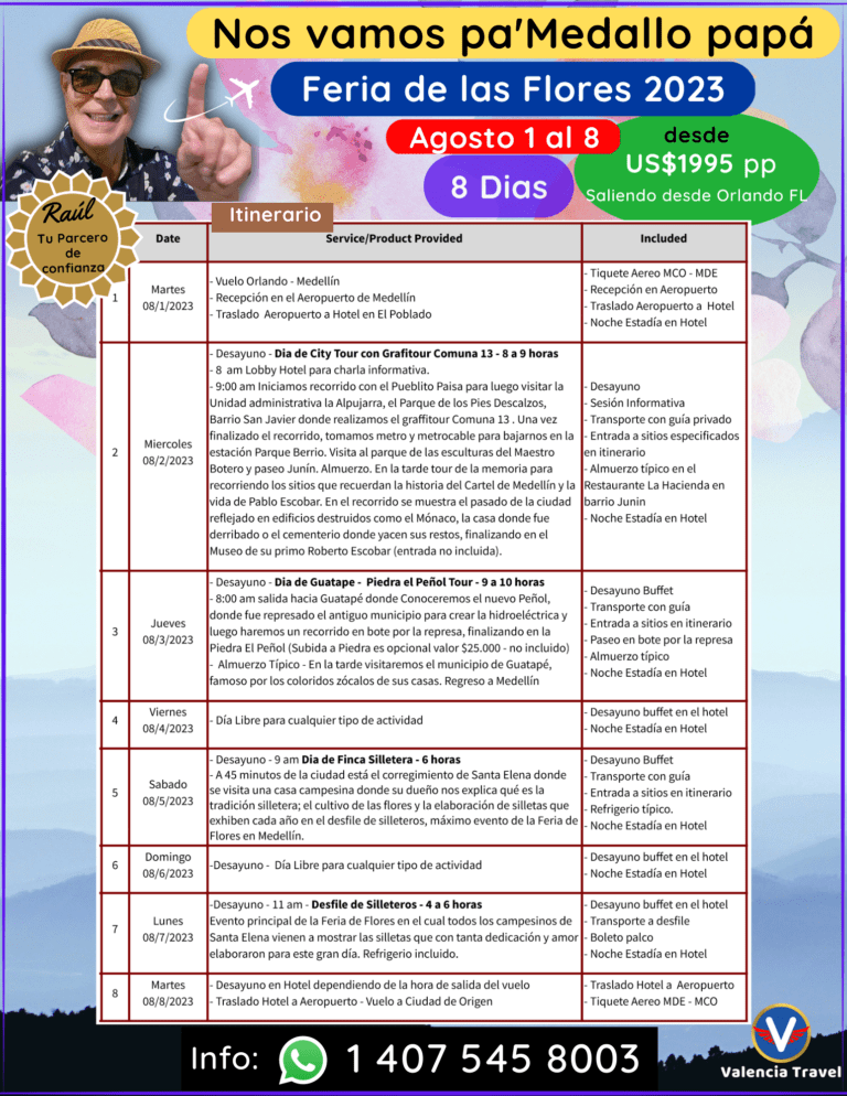 Itinerario Feria de las Flores Medellin 2023